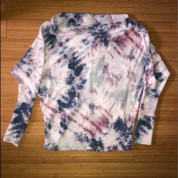 Boutique tie dye off shoulder waffle knit blouse size small - Picture 5 of 8